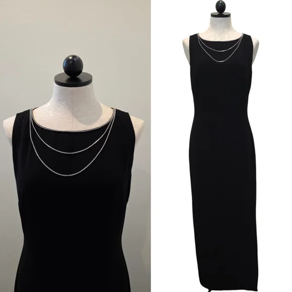 Ellen Tracy Linda Allard Vintage Rhinestone Embellished Maxi Formal Modest Dress - Picture 2 of 8